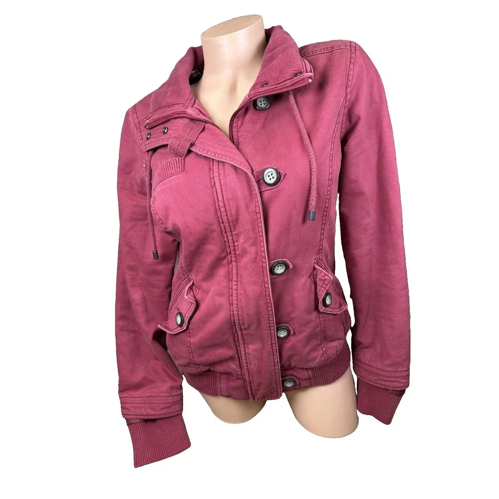 Vintage Mossimo Canvas Jacket Womens Large Button Zip Plaid Lined Y2K Red 2001